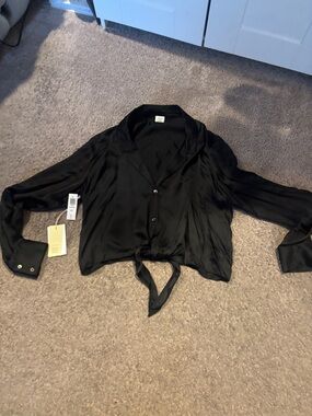 Wilfred Black Satin Tie-Front Blouse